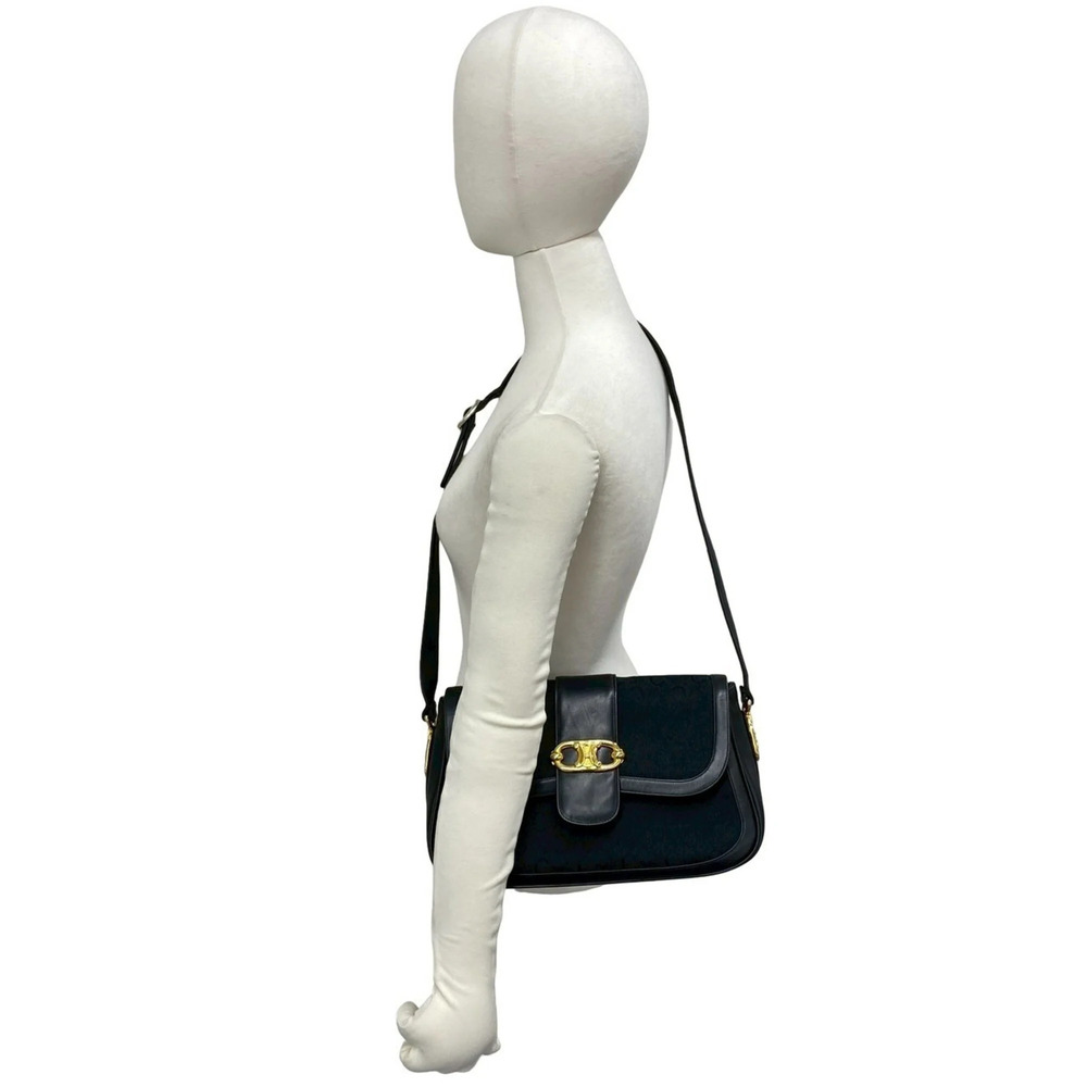 CELINE Vintage C Macadam Triomphe Hardware Canvas Leather Genuine Shoulder Ba... - Picture 2 of 10